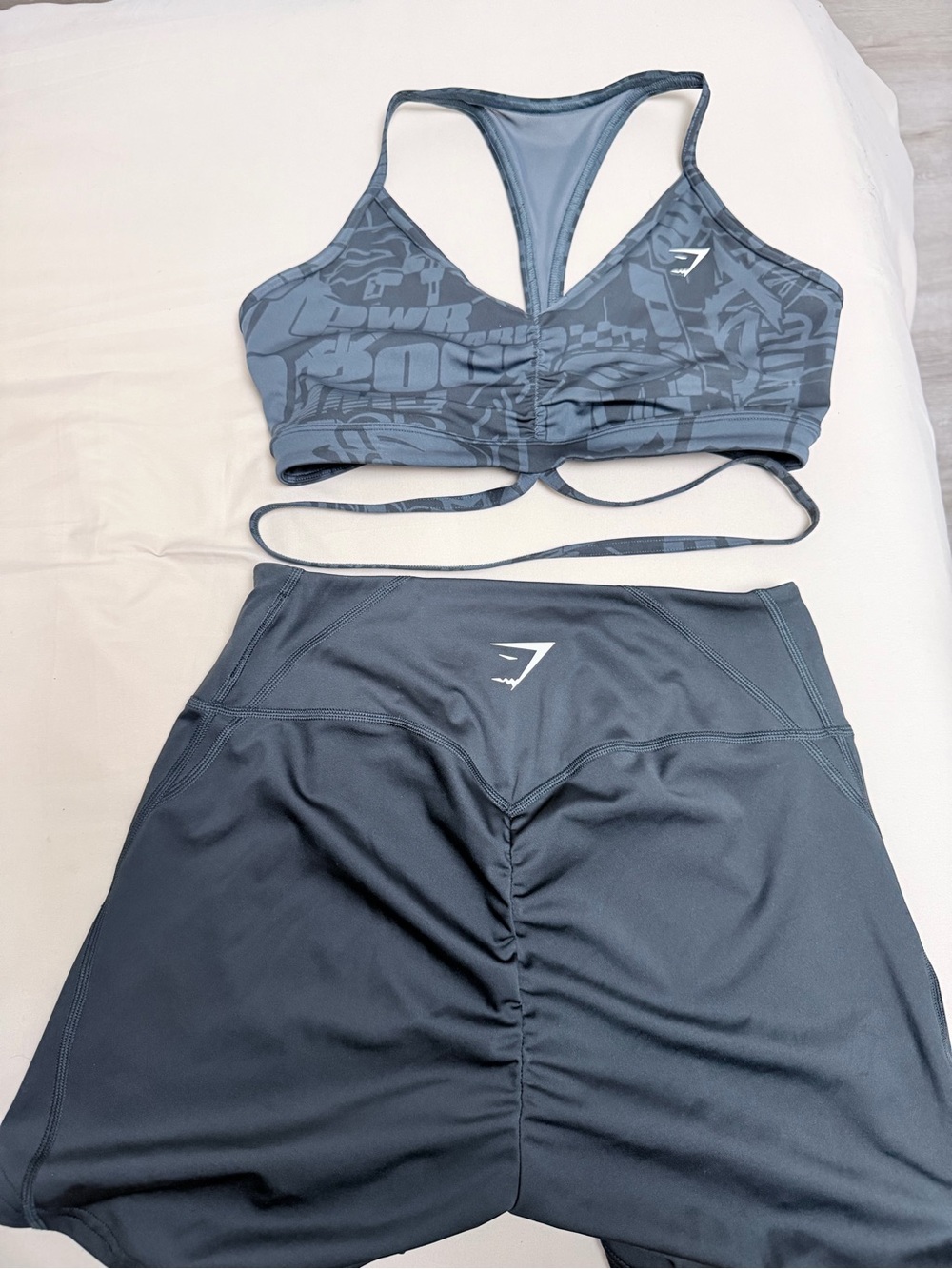 Gymshark Slate Blue Graphic Racerback Sports Bra with Matching Skort